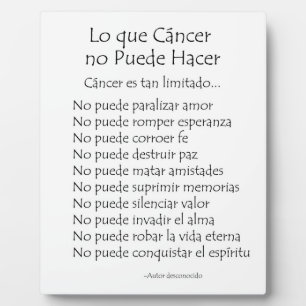 Lo que Cancer no Puede Hacer Gedicht Plaque Fotoplatte