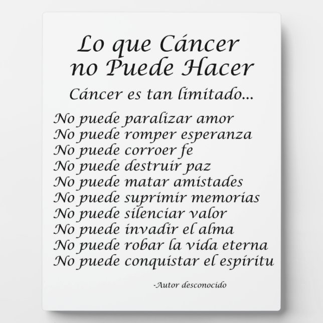 Lo que Cancer no Puede Hacer Gedicht Plaque Fotoplatte (Vorderseite)