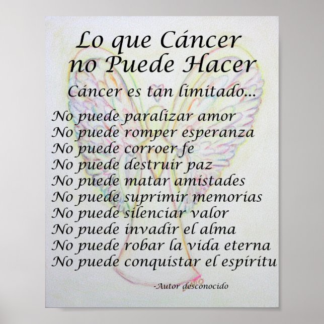 Lo que Cancer no Puede Hacer Gedicht Poster Print (Vorne)