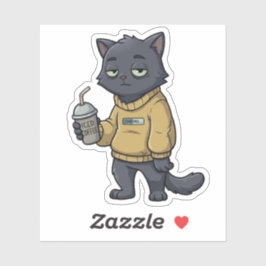 Loading Black Cat Iced Coffee Introvert Sticker