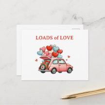 Loads of Love - Vintage-Auto-Herzballon-Postkarte