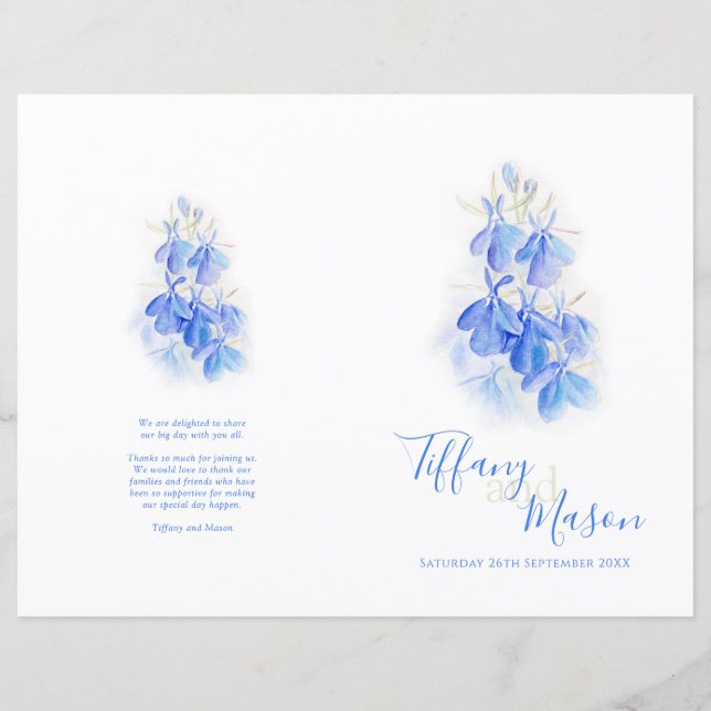 Lobelia Blue White Green Art Wedding Program (Vorderseite)