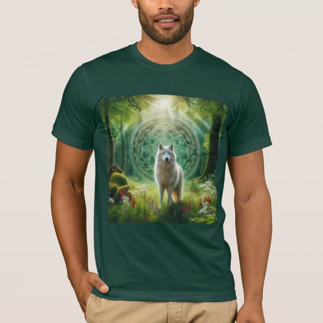 Lobo Blanco Místico en Bosque Encantado T-Shirt (Vorderseite)