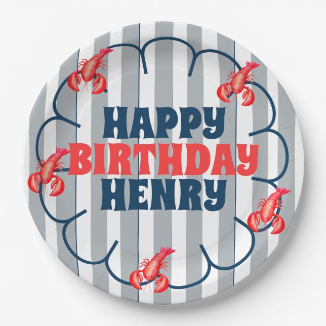 Lobster 1st Birthday Party Pappteller (Vorderseite)