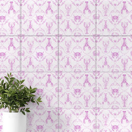Lobster and Crabs Light Pink Preppy Nursery Fliese