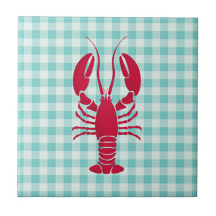 Lobster auf Blue Gingham Fliese