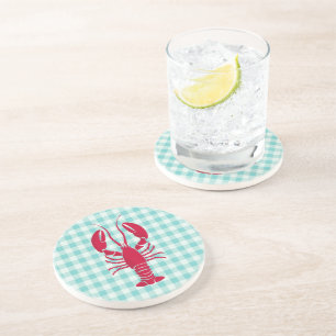 Lobster auf Blue Gingham Getränkeuntersetzer