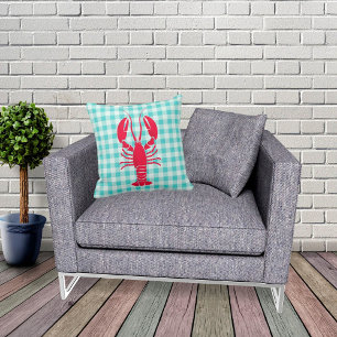 Lobster auf Blue Gingham Kissen