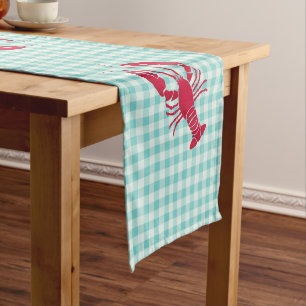 Lobster auf Blue Gingham Kurzer Tischläufer