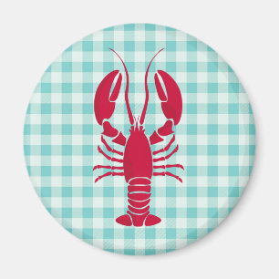 Lobster auf Blue Gingham Magnet