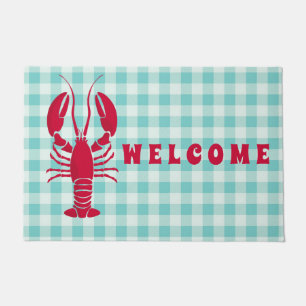 Lobster auf Blue Gingham Willkommen Fußmatte