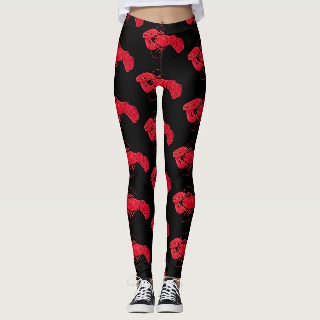Lobster auf schwarzem Hintergrund von Marsden Hart Leggings (Vorderseite)