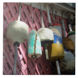 Lobster Buoys on Pink Lattice - Martha's Vineyard Fliese