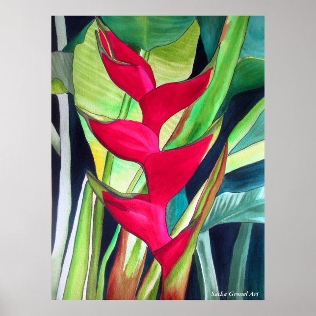 Lobster Claw Heliconia tropische Aquarellfarben Bl Poster (Vorne)