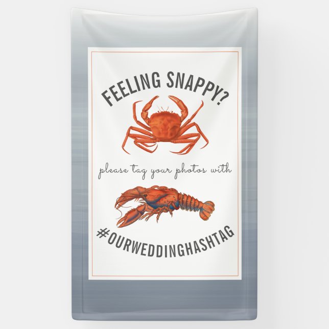 Lobster & Crab Wedding Hashtag Chambray Banner (Vertikal)