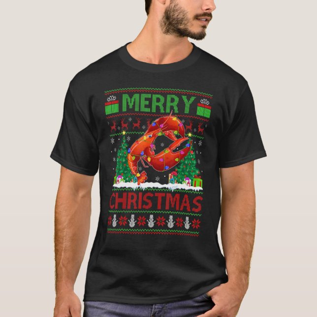 Lobster Fish   Xmas Tree Ugly Santa Lobster Christ T-Shirt (Vorderseite)