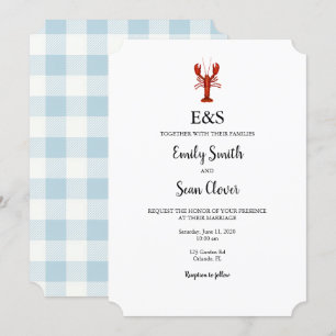 Lobster Nautical Wedgram Blue Gingham Einladung