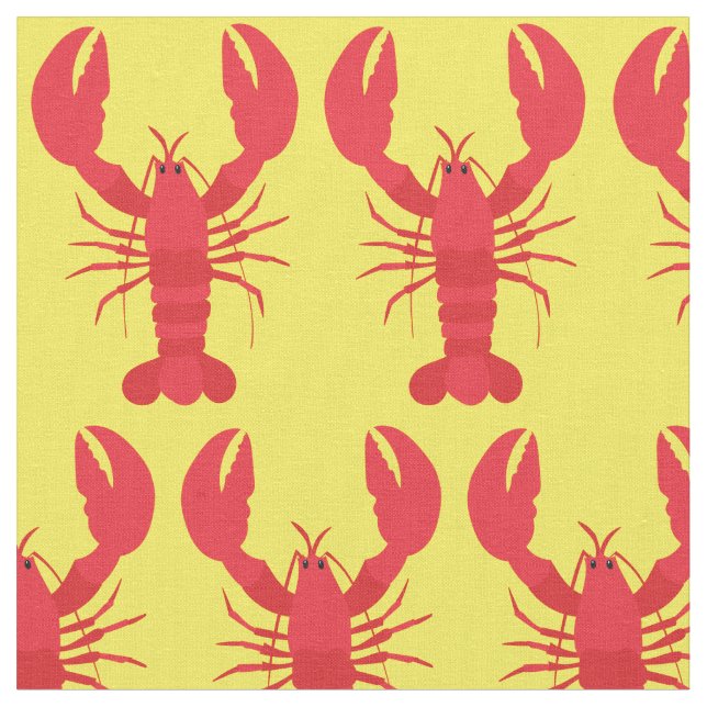 Lobster Print Fabric Yellow Stoff (Nahaufnahme)