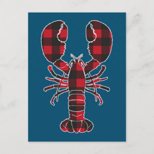 Lobster Red Kariert Buffalo Matching Pajama Family Postkarte