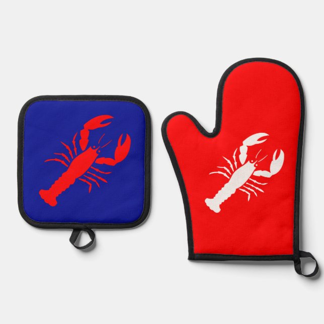 Lobster Red White & Blue 4. Juli 4. Dezember Ofenhandschuh & Topflappen-Set (Vorderseite)