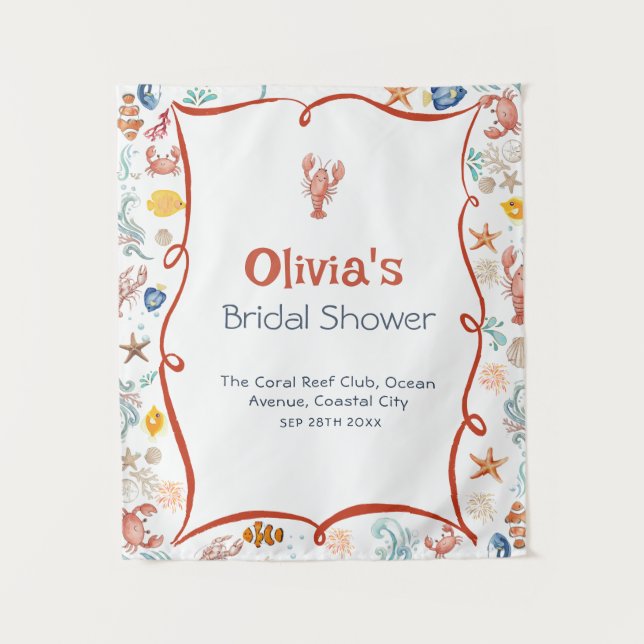 Lobster She Is a Catch Bridal Shower Banner Wandteppich (Vorderseite)