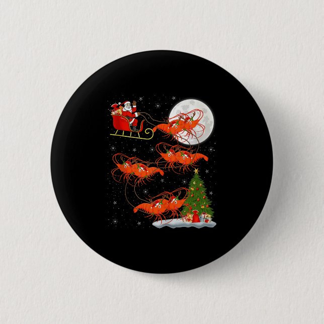 Lobster Shrimp Santa Sleigh Flying Funny Magical C Button (Vorderseite)