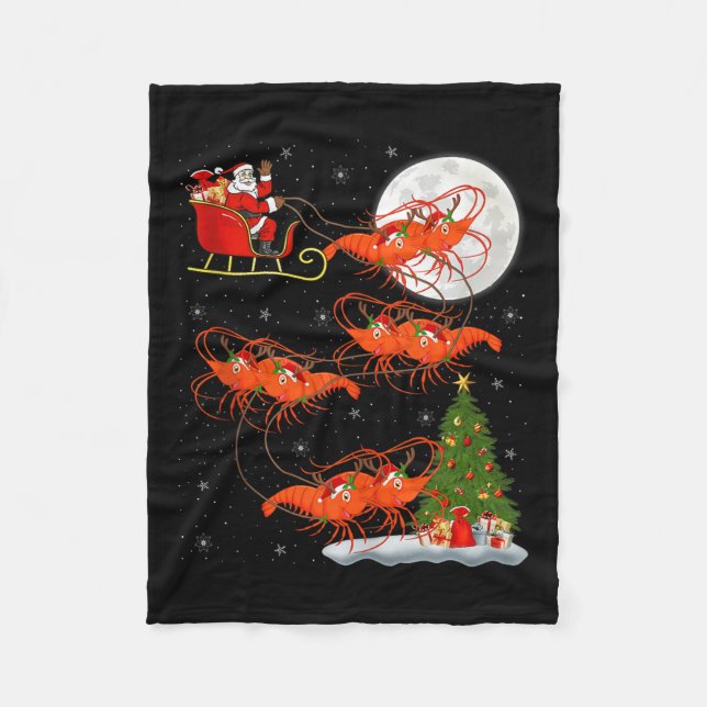 Lobster Shrimp Santa Sleigh Flying Funny Magical C Fleecedecke (Vorderseite)