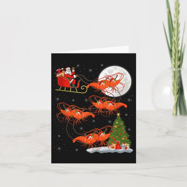 Lobster Shrimp Santa Sleigh Flying Funny Magical C Karte (Vorderseite)