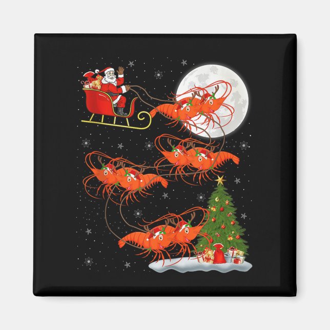 Lobster Shrimp Santa Sleigh Flying Funny Magical C Magnet (Vorne)