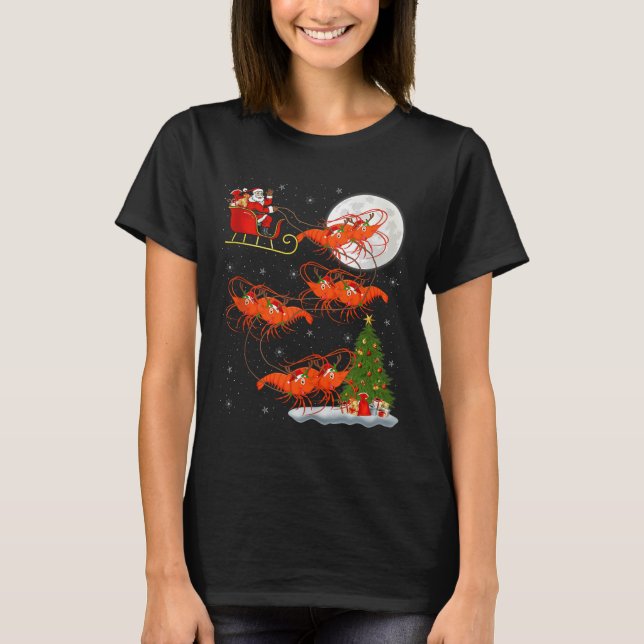 Lobster Shrimp Santa Sleigh Flying Funny Magical C T-Shirt (Vorderseite)