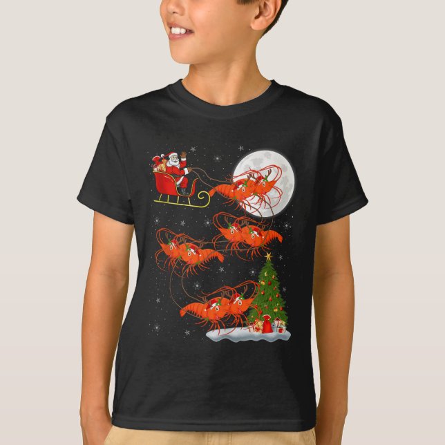 Lobster Shrimp Santa Sleigh Flying Funny Magical C T-Shirt (Vorderseite)