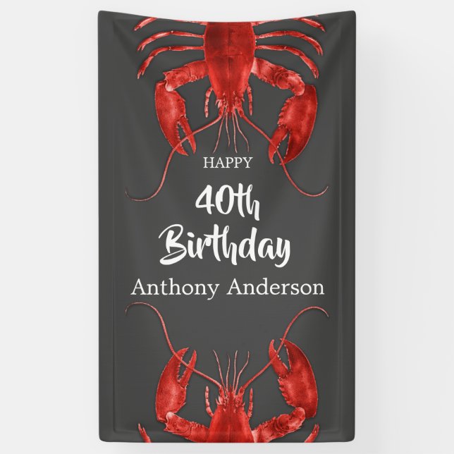 Lobster Themed Dark Gray Fun Birthday Party Custom Banner (Vertikal)