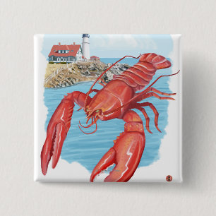 Lobster und Portland Lighthouse Szene Button
