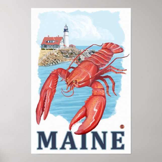 Lobster und Portland Lighthouse Szene Poster (Vorne)