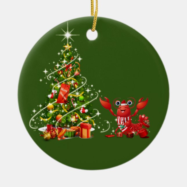 Lobster With Christmas Scafts Santa Hat Keramik Ornament (Vorne)