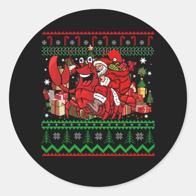 Lobsters Ugly Xmas Santa Riding Hummer Merry Chri Runder Aufkleber (Vorderseite)