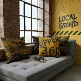 "Local Grind" Street Art Dustr Schwarz und Gelb Kissen