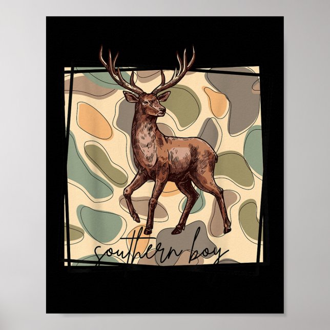 Local Southern Boy Deer Hunting Camo Outdoor Vinta Poster (Vorne)