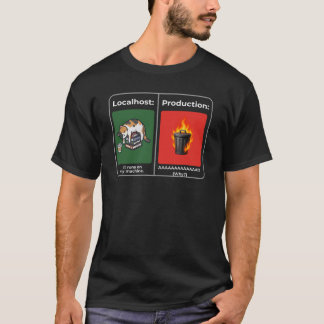 Localhost vs Production Müllcontainer Feuer Entwic T-Shirt