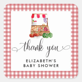 Locally Grown Baby Shower Carrots Gingham Quadratischer Aufkleber