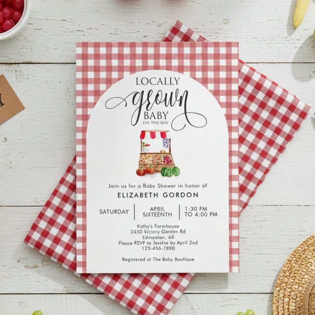 Locally Grown Baby Shower Farm Fresh Red Gingham Einladung (Von Creator hochgeladen)