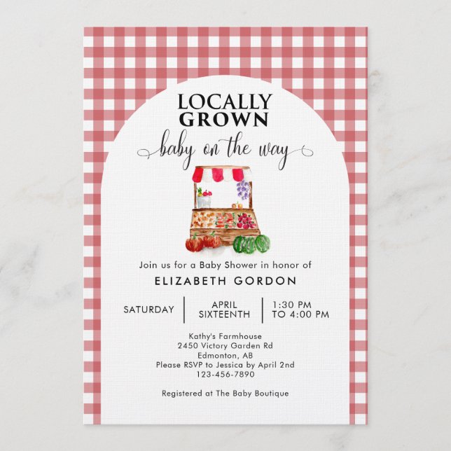 Locally Grown Baby Shower Farm Market Gingham Einladung (Vorderseite)