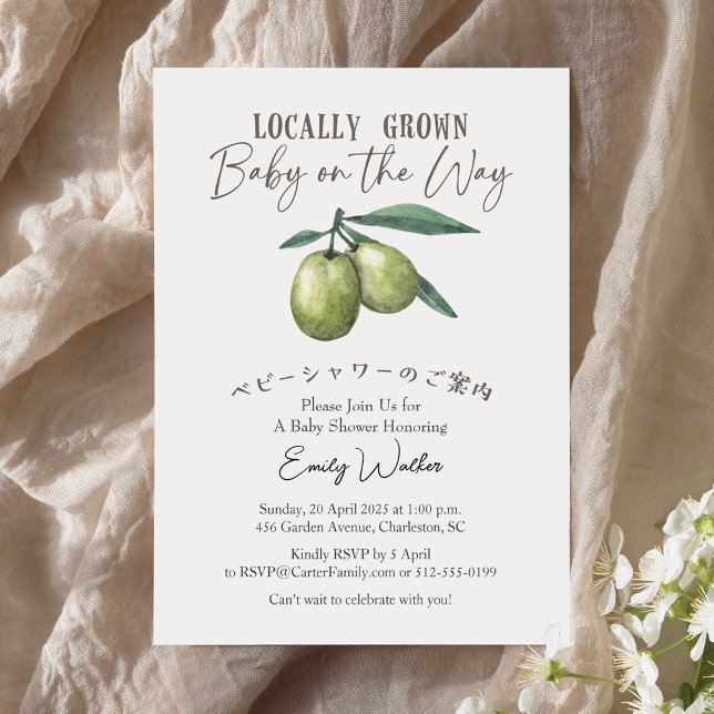 Locally Grown Baby Shower Olive Watercolor Rustic Einladung (Von Creator hochgeladen)