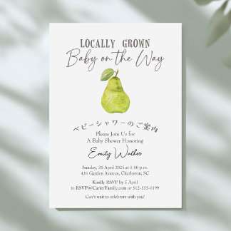Locally Grown Baby Shower Pear Watercolor Rustic Einladung