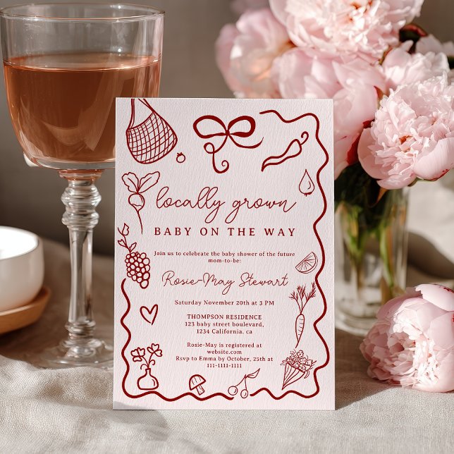 Locally Grown Baby Shower Red Farmer’s Market Einladung (Locally Grown Baby Shower Red Farmer’s Market Invitation)