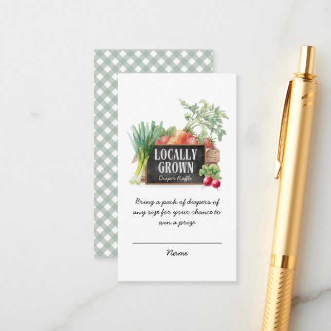 Locally Grown Diaper Raffle Tickets Baby Shower Begleitkarte (Vorderseite/Rückseite Beispiel)