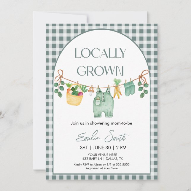 Locally Grown, Farmers Mark Baby Shower Invitation Einladung (Vorderseite)