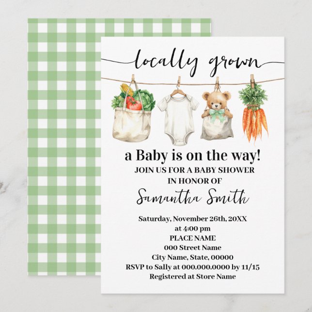 Locally Grown Farmers Market Baby Shower Einladung (Vorne/Hinten)