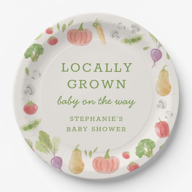 Locally Grown Farmer's Market Veggies Baby Shower Pappteller (Vorderseite)