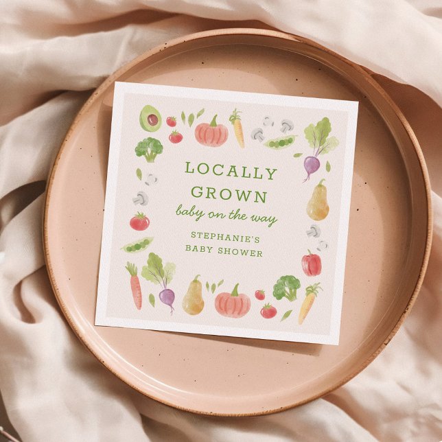 Locally Grown Farmer's Market Veggies Baby Shower Serviette (watercolour veggies paper napkin for a locally grown baby shower)